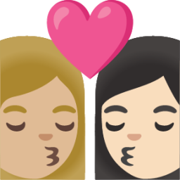 kiss: woman, woman, medium-light skin tone, light skin tone emoji