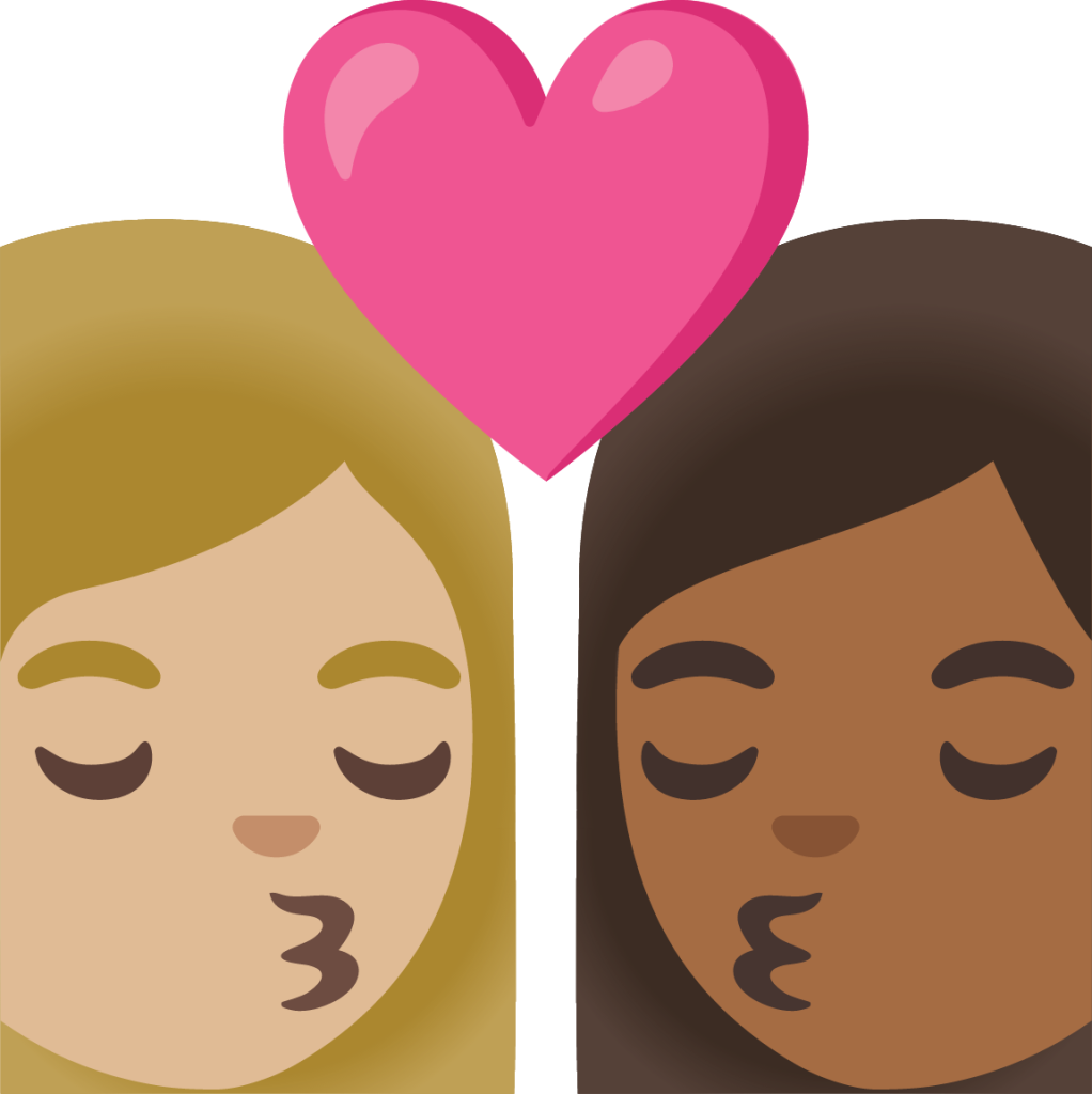 kiss: woman, woman, medium-light skin tone, medium-dark skin tone emoji