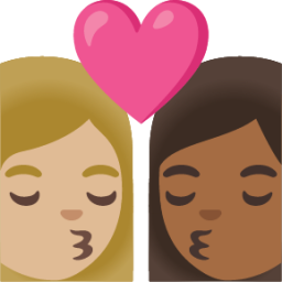 kiss: woman, woman, medium-light skin tone, medium-dark skin tone emoji