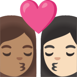 kiss: woman, woman, medium skin tone, light skin tone emoji