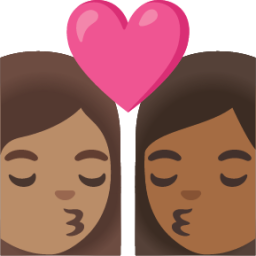 kiss: woman, woman, medium skin tone, medium-dark skin tone emoji