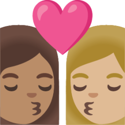 kiss: woman, woman, medium skin tone, medium-light skin tone emoji