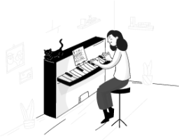 learning education piano woman music illustration