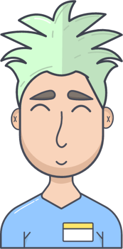 long hair green hair blue shirt happy eyebrows illustration
