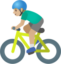 man biking: medium-light skin tone emoji