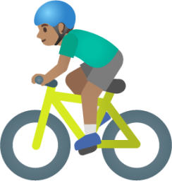 man biking: medium skin tone emoji
