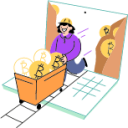 man bitcoin cart illustration