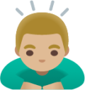 man bowing: medium-light skin tone emoji