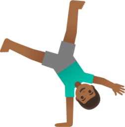 man cartwheeling: medium-dark skin tone emoji