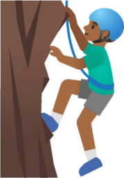 man climbing: medium-dark skin tone emoji
