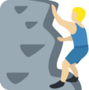man climbing: medium-light skin tone emoji