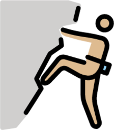 man climbing: medium-light skin tone emoji