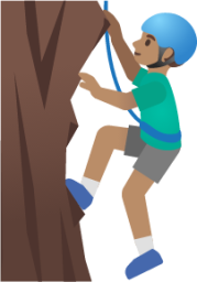 man climbing: medium skin tone emoji