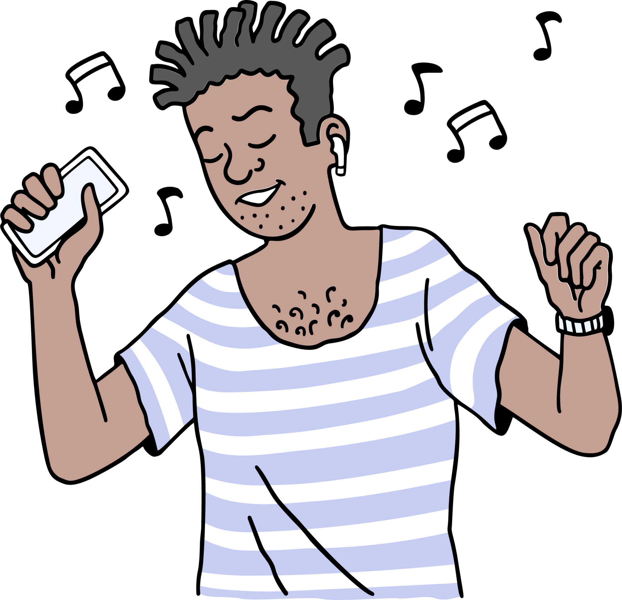 man dancing phone music illustration