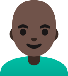 man: dark skin tone, bald emoji