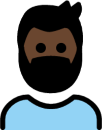 man: dark skin tone, beard emoji