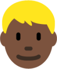 man: dark skin tone, blond hair emoji