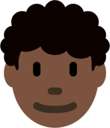 man: dark skin tone, curly hair emoji