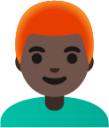 man: dark skin tone, red hair emoji