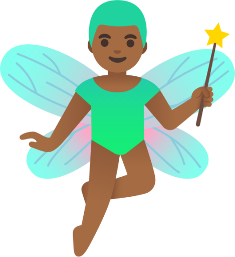 man fairy: medium-dark skin tone emoji