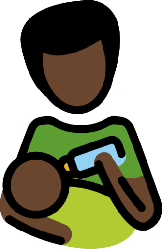 man feeding baby: dark skin tone emoji