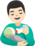 man feeding baby: light skin tone emoji