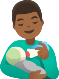 man feeding baby: medium-dark skin tone emoji