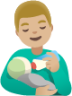 man feeding baby: medium-light skin tone emoji