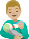 man feeding baby: medium-light skin tone emoji
