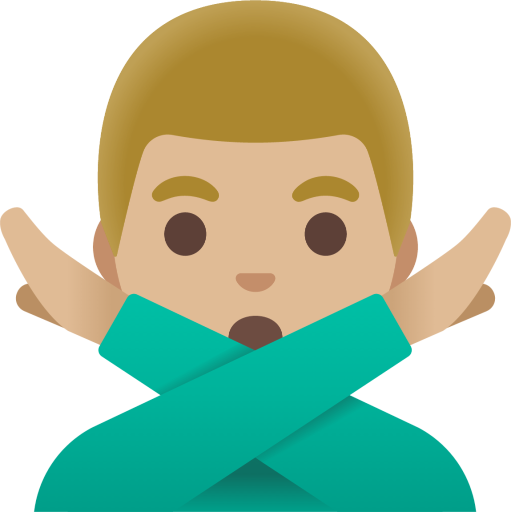 man gesturing NO: medium-light skin tone emoji