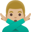 man gesturing NO: medium-light skin tone emoji