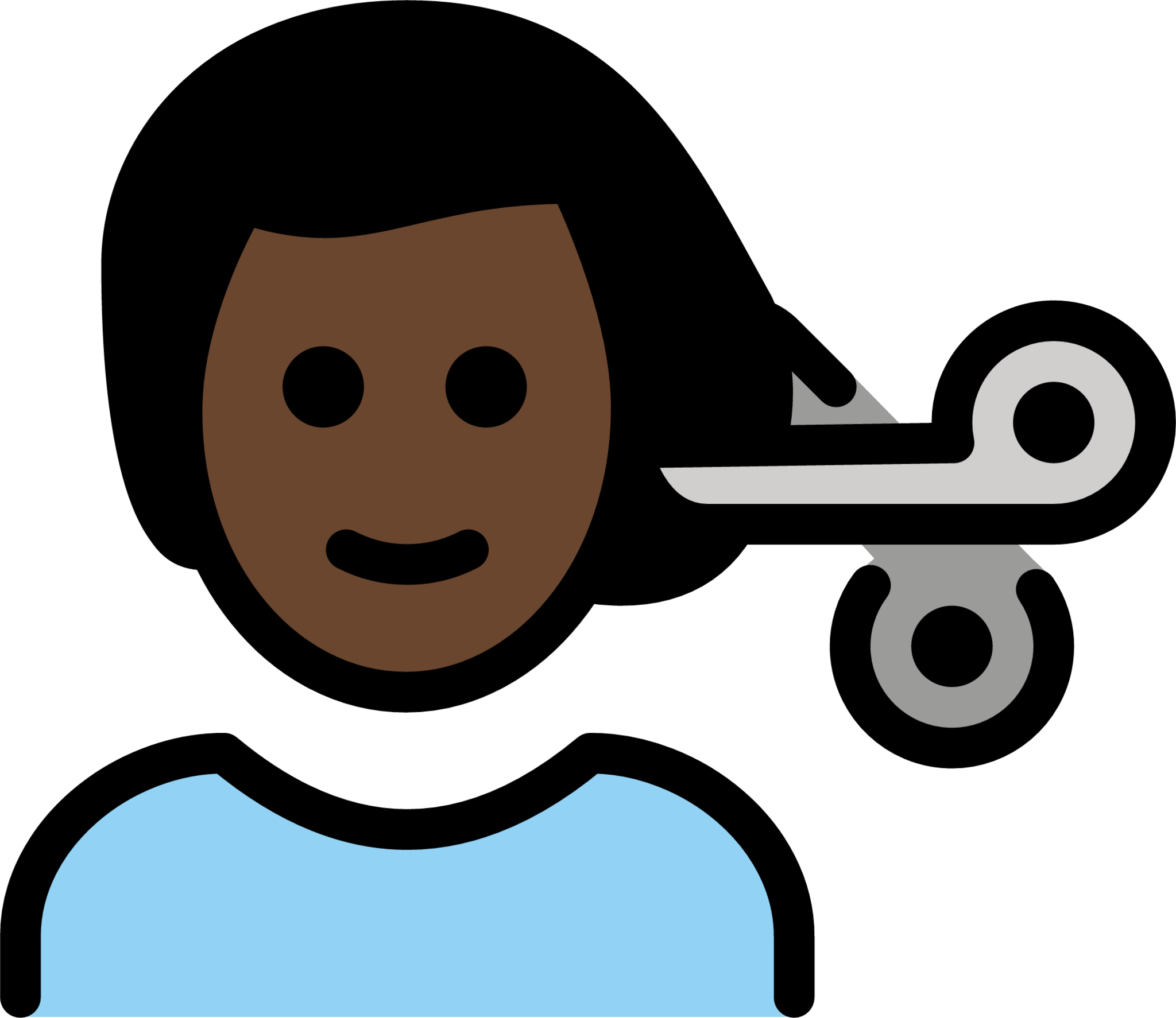 man getting haircut: dark skin tone emoji