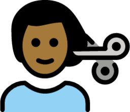 man getting haircut: medium-dark skin tone emoji