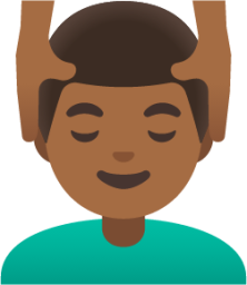 man getting massage: medium-dark skin tone emoji