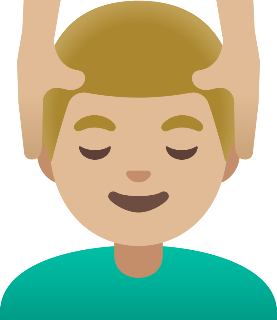 man getting massage: medium-light skin tone emoji