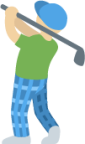 man golfing: medium-light skin tone emoji