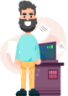 man happy beard smiling laptop standing illustration