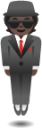 man in business suit levitating: dark skin tone emoji