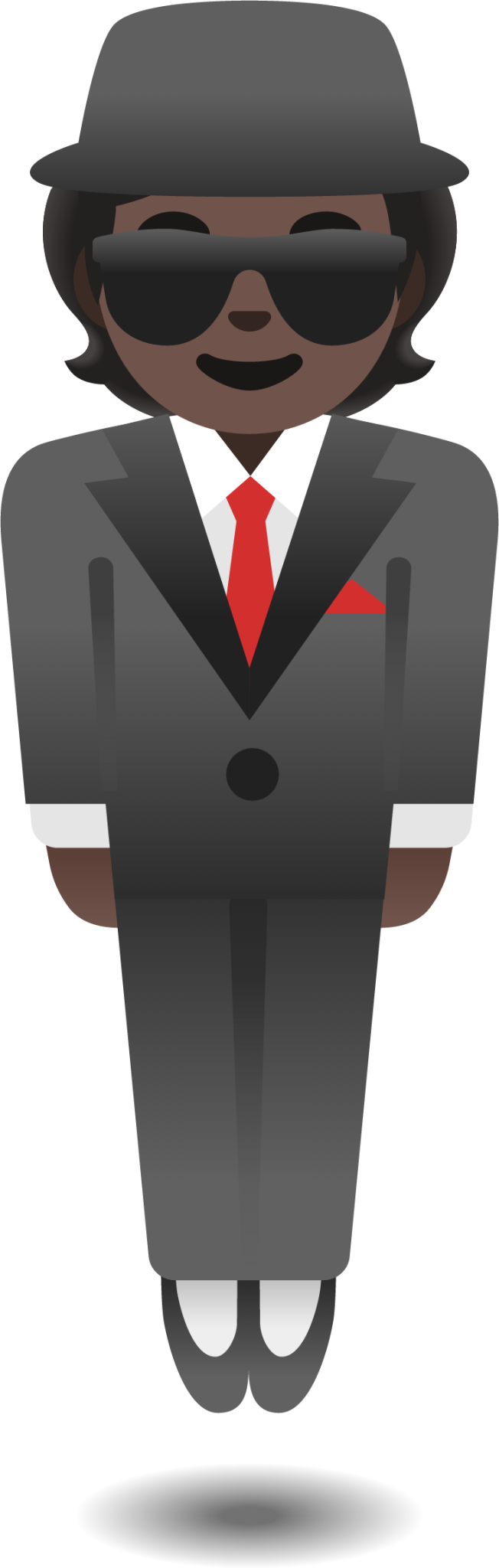 man in business suit levitating: dark skin tone emoji