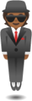 man in business suit levitating: medium-dark skin tone emoji