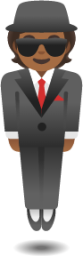 man in business suit levitating: medium-dark skin tone emoji