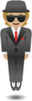 man in business suit levitating: medium-light skin tone emoji