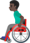 man in manual wheelchair: dark skin tone emoji