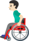 man in manual wheelchair: light skin tone emoji