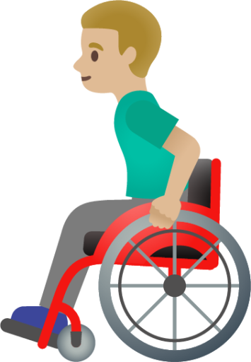 man in manual wheelchair: medium-light skin tone emoji