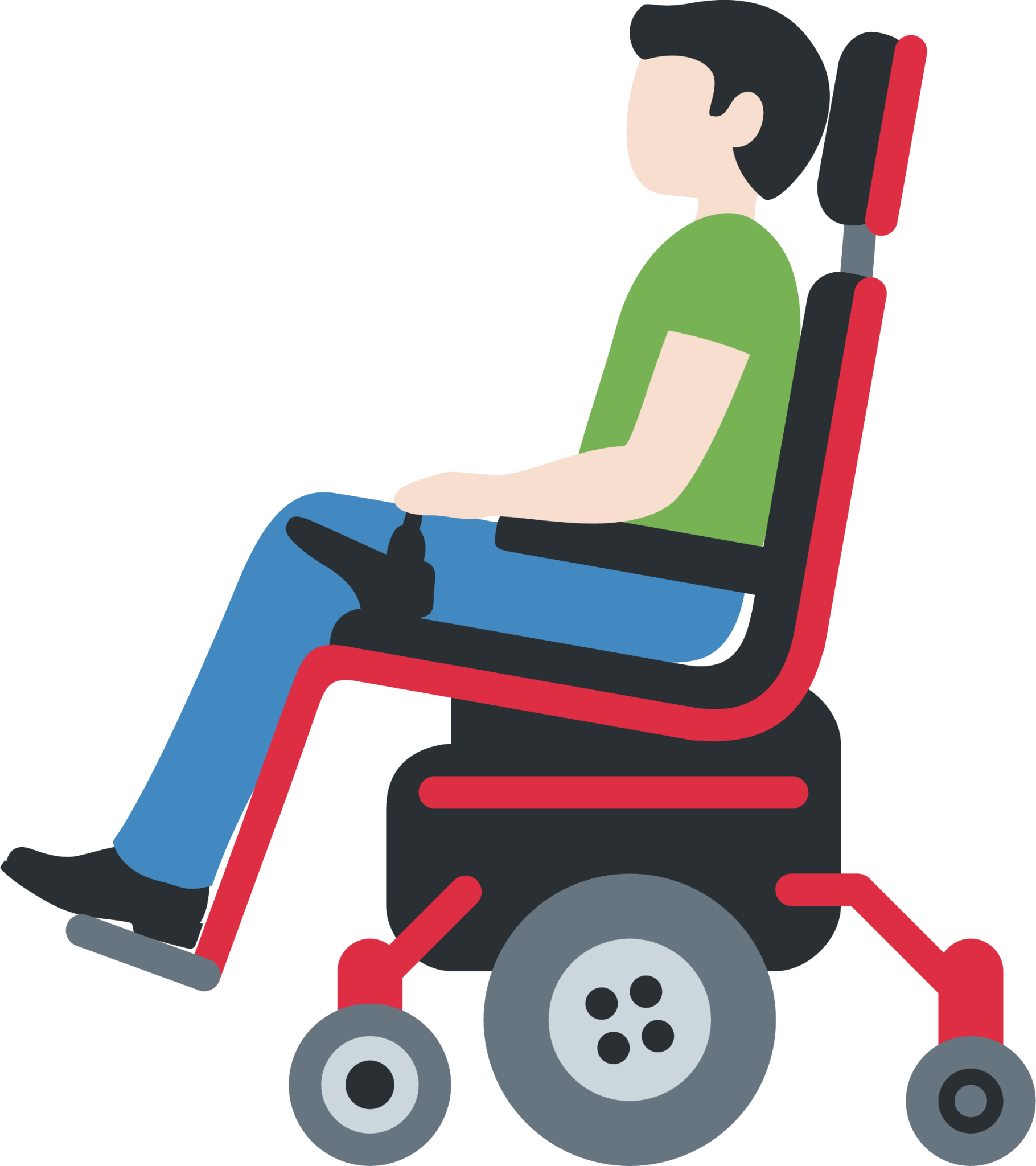 man in motorized wheelchair: light skin tone emoji