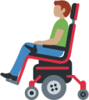 man in motorized wheelchair: medium skin tone emoji
