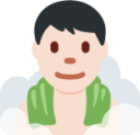 man in steamy room: light skin tone emoji