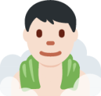 man in steamy room: light skin tone emoji