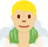 man in steamy room: medium-light skin tone emoji